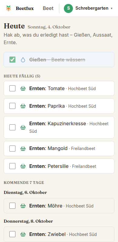 Die heutigen Gartenaufgaben auf einem Smartphone